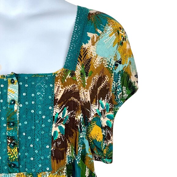 Womens Dressbarn 2X Multicolor Floral Boho Top with Sequin Details Short Sleeves - Picture 8 of 13